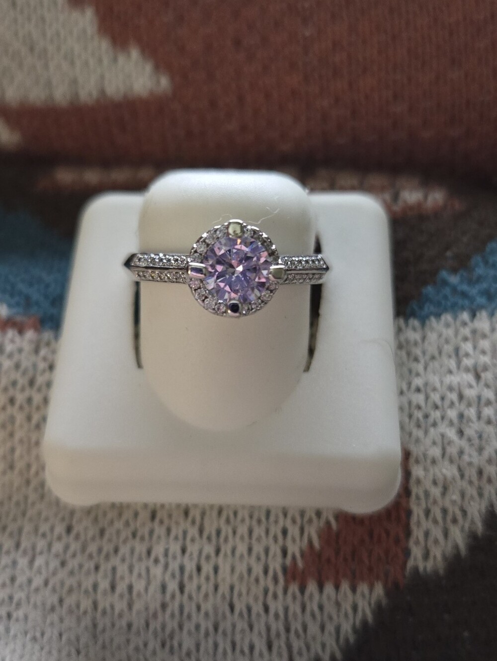 Silver Halo Ring with Light Purple Cz